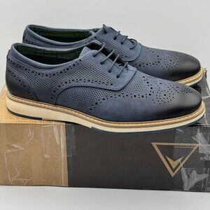 Vance Patrick Navy Brogue Dress Shoes Lace-Up Perforated Cushioned Non-Slip 9.5